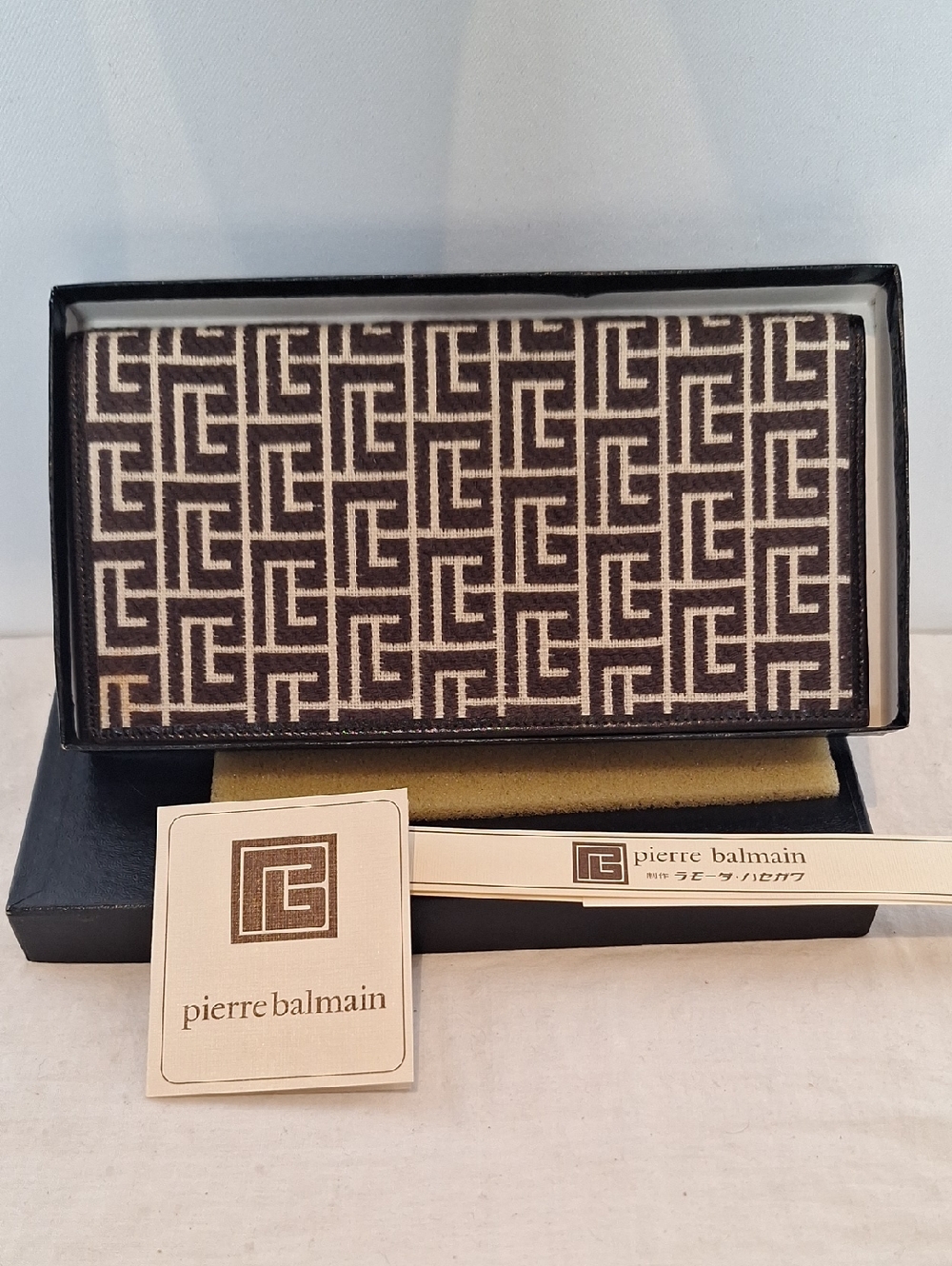 Vintage Pierre Balmain Brown & Cream Monogram Canvas Wallet